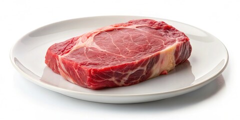 Fresh raw beef steak on a white plate, raw, beef, steak, meat, ingredient, food, gourmet, juicy, marbled, protein