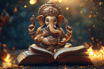lord ganesha reading open book