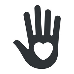 A donation icon featuring a hand with a heart symbol representing charity and giving back to the community