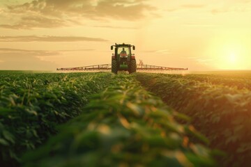 Fototapeta premium Agricultural machinery in a field, suitable for use in farming and agriculture-related content