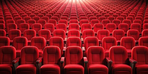 Obraz premium Cinema/theater red seats background , theater, cinema, red, seats, rows, auditorium, movie, film, entertainment, interior