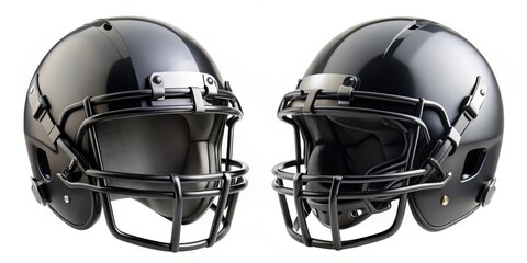 Fototapeta premium Blank black american football helmet mockup in multiple views, football, helmet, sports, black, mockup, equipment