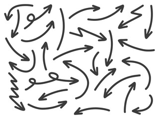 Hand drawn arrows collection Set simple flat arrows isolated on white background. Arrow mark icons and arrow paint. Stock vector. EPS10.