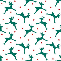 Seamless pattern with Christmas deer and stars