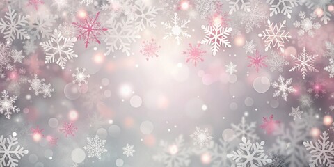 Whimsical winter background with softly falling snowflakes in pink and grey shades, Snowflakes, Winter, Whimsical, Soft, Pastel