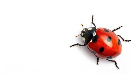 ladybugs or ladybirds - Coccinella magnifica - are insectivorous, feeding mainly on true bugs, Hemiptera. such as aphids - greenfly - or scale insects. Isolated on white background with copy space