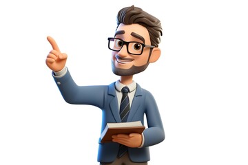 3D avatar of a teacher or lecturer on a white background, featuring a professional and approachable look, ideal for educational or instructional content.