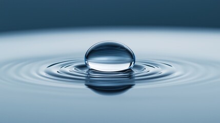 Single Raindrop on Smooth Glass Surface with Delicate Reflection in Clear Space