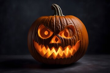 A pumpkin with a spooky jack-o-lantern face carved in gothic style, AI-Generated