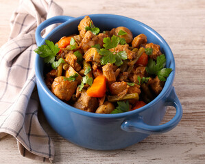 Beef stew with green beans, mushroom and carrot