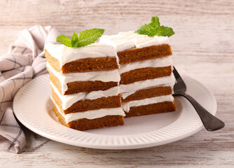 Slices of layered pumpkin cake