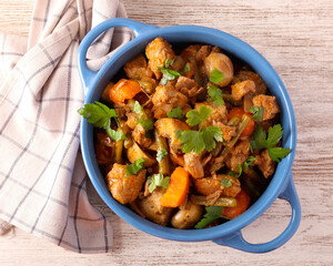 Beef stew with green beans, mushroom and carrot