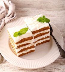 Slices of layered pumpkin cake