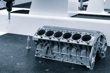 Coordinate measuring machine probe measure cylinder block of diesel engine repair.  cylinder block,...