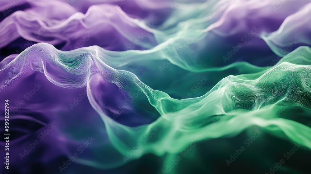 Wall mural abstract fluid waves in green and violet, symbolizing data science processes and the analytical powe