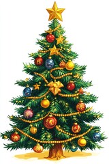 Decorated Christmas Tree with Ornaments and Star