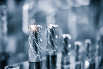 industrial milling metal cutting tool with carbide cutter insert in workshop. Drills with...