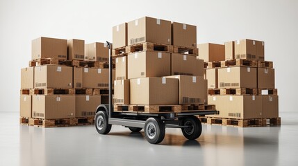 Warehouse with cardboard boxes inside on pallets racks, logistic center