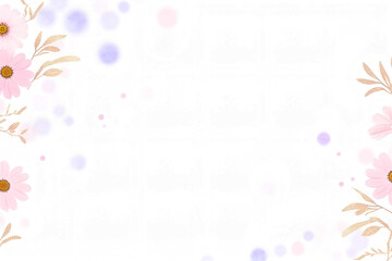 Luxurious golden wallpaper. Banner with flowers. Watercolor pink, blue, lilac spots on a white background. Shiny flowers and twigs. Vector file