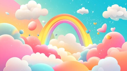Whimsical Rainbow and Clouds in Dreamy Sky