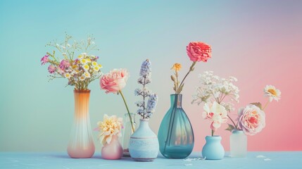 A table with a variety of vases filled with flowers