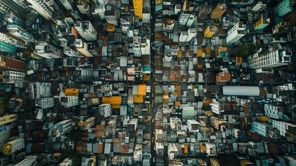 Fototapeta premium A cityscape with many buildings and a yellow roof