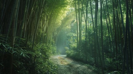 Obraz premium A forest path with a road running through it