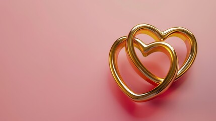 Gold wedding rings forming a heart shape over pink background great use for wedding love and romance concepts