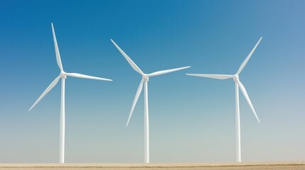 Fototapeta premium Wind Turbines Spinning in Harmony Against Clear Sky