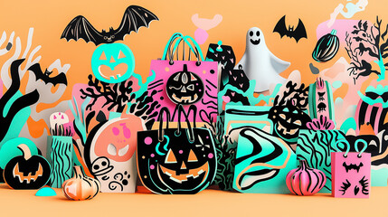 This attractive Halloween banner showcases a variety of colorful decorations, including playful pumpkins and spooky ghosts, perfect for festive promotions and events