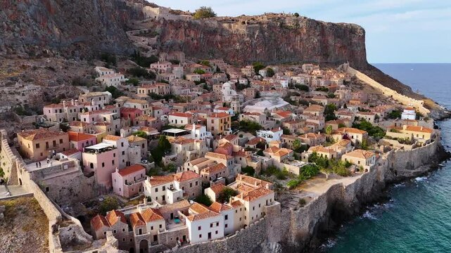 Aerial view of Monemvasia, a town in Laconia, Greece