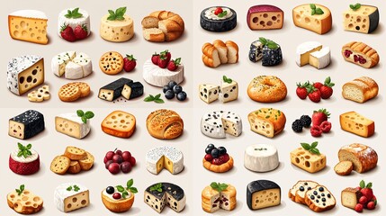 Cheese Assortment   Collection of Different Types of Cheese with Bread and Fruits