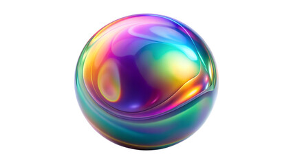 Colorful fluid sphere with iridescent shine, transparent or white isolated background.