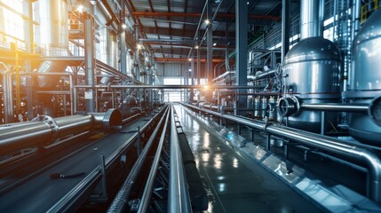 A large industrial building with many pipes and valves