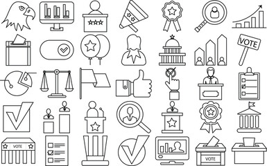USA Voting and ELECTION icon set for logo and T-Shirt. Thin line art editable stroke.