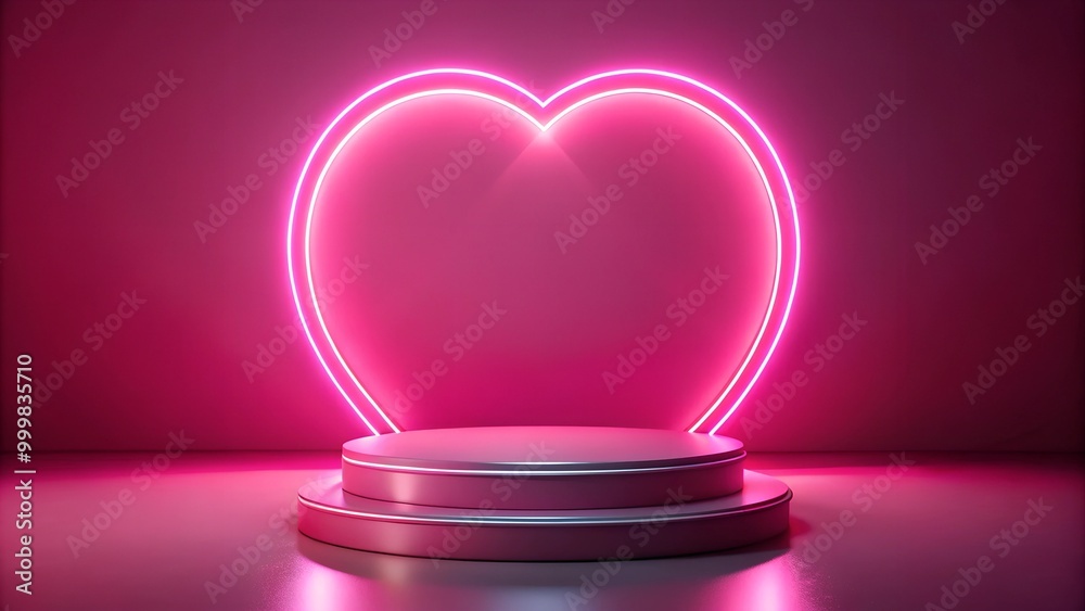 Canvas Prints neon heart shape lighting on a pedestal with a soft glow creating a romantic ambiance.