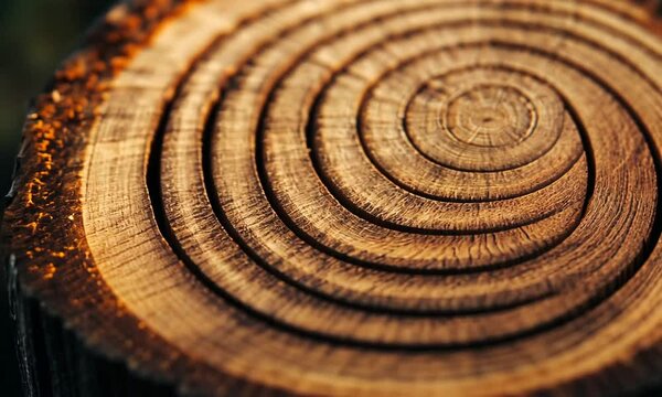 Close-up of tree rings on a cut log.