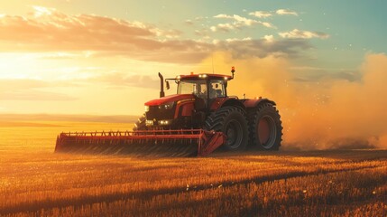 Fototapeta premium Agricultural machines like compact tractors, plows, and balers, designed to assist in efficient farm management and crop production.