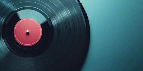 A close-up view of a spinning vinyl record showcasing vibrant colors and texture, perfect for music...