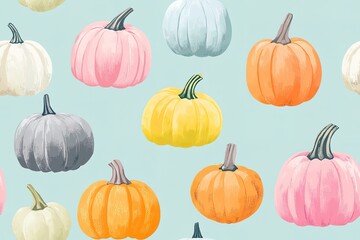 Autumn seamless pattern with pumpkin. Fall season vector illustration in flat design. Textile, wallpaper and scrapbook paper pattern.
