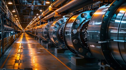 Fototapeta premium Antimatter containment facility, future energy startup: A high-security facility focuses on containing antimatter, aiming to harness this powerful energy source for the next generation of power 