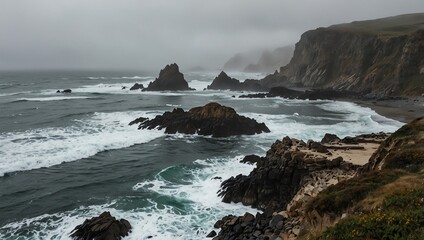 waves crashing on rocks
