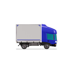 3D Isometric Cargo Truck Photoreal Vector Illustration Modern Blue Cabine and White Van City Delivery Vehicle 4x2 Design for Logistics and Transport Presentation Social Media Video Promo Right