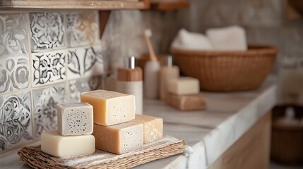 66. A set of artisanal soaps in a chic bathroom