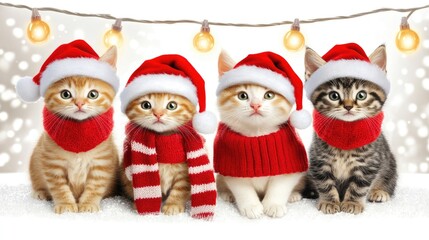 Adorable Christmas cats donned in Santa hats and festive scarves capturing the joy of the holiday season in digital art