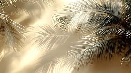 Obraz premium Palm Leaf Shadows on Beige Background, Minimalist Tropical Aesthetic