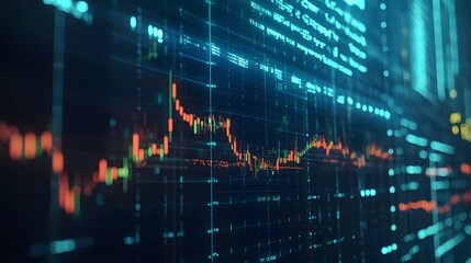 Dynamic stock market graph displaying fluctuating prices and trends.