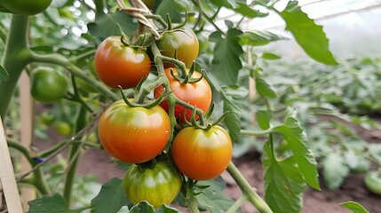 Organic tomatoes in plant