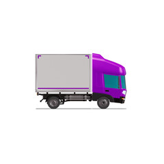 3D Isometric Cargo Truck Photoreal Vector Illustration Modern Violet Cabine and White Van City Delivery Vehicle 4x2 Design for Logistics and Transport Presentation Social Media Video Promo Right