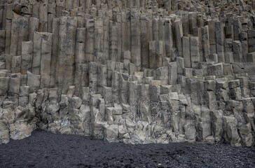 volcanic rock columns and black sand, Reynisfjara, South Icleand